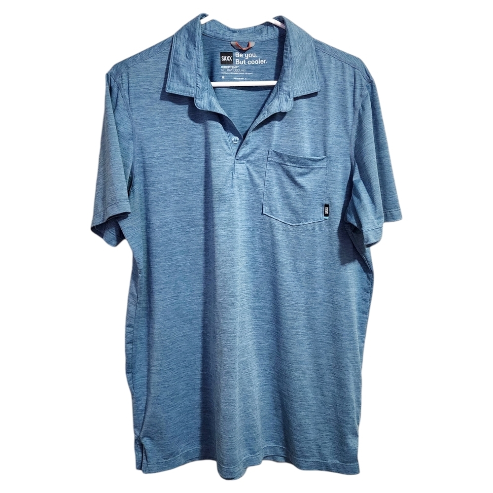 SAXX Men's‎ Droptemp All Day Cooling Polo in light icey blue size M